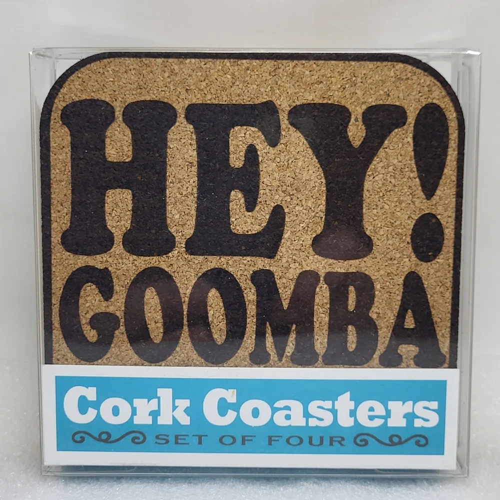 Italian Sayings Cork COASTERS Set of 4 Hey Goomba Use Coaster NIP 8 Track Romeo